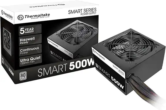 Guía de las mejores marcas de PSU para jugadores por Prime Tech Support para clientes de Gamers en Miami - Representación visual de la PSU (Unidad de fuente de alimentación) Thermaltake Smart 500W para jugadores en Miami