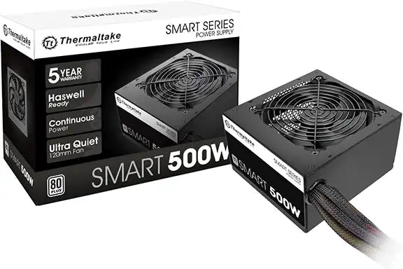 Guide of Best PSU Brands for Gamers by Prime Tech Support for Gamers Clients in Miami - Visual representation of Thermaltake Smart 500W PSU (Power Supply Unit) for gamers in Miami