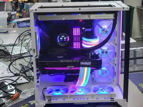 Troubleshooting Common Gaming PC Problems by Prime Tech Support for Gamers Clients in Miami - Visual representation of a gaming rig with GEFORCE RTX in a Prime Tech Support store, offering expert guidance on diagnosing and resolving common gaming PC