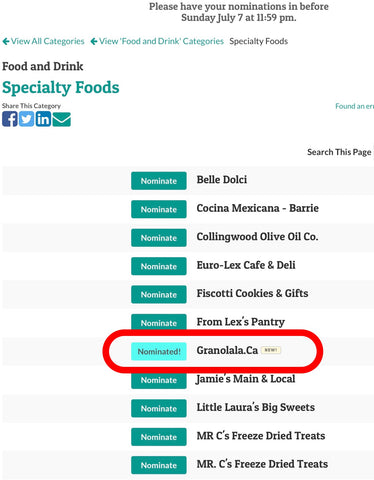 Vote for Granolala in Simcoe Community Votes, Specialty Foods