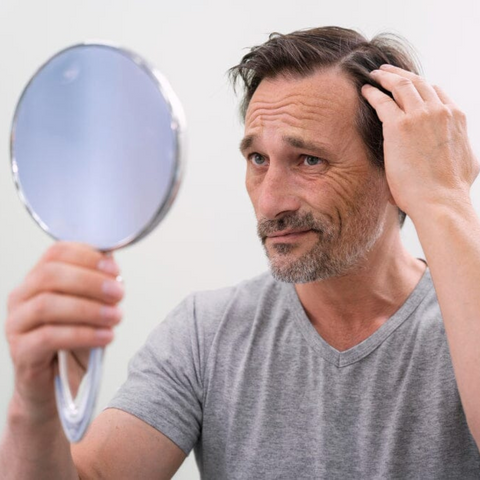 man checking hair loss