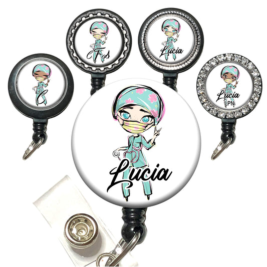 White Scrubs Masked Nurse (4 choices) Retractable ID Badge Reel Holder –  Destination Unlimited Designs