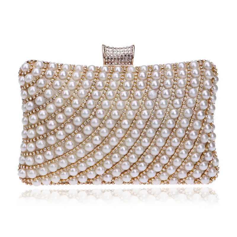 Pearl Beaded Diamond Clutch Bag