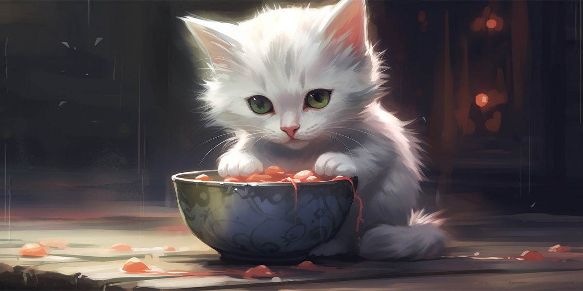 un gatito comiendo su comida