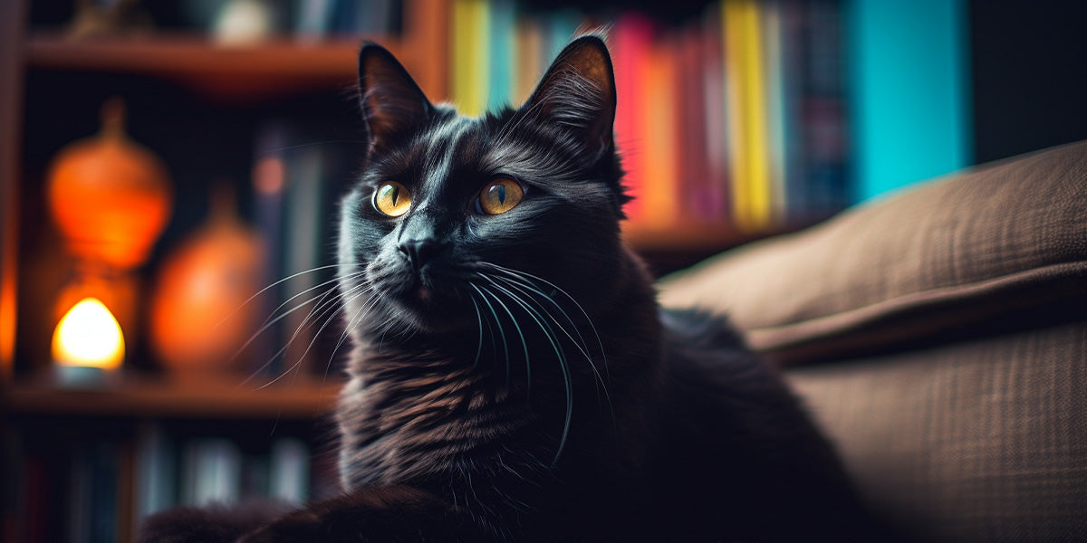 un gato negro en el salon