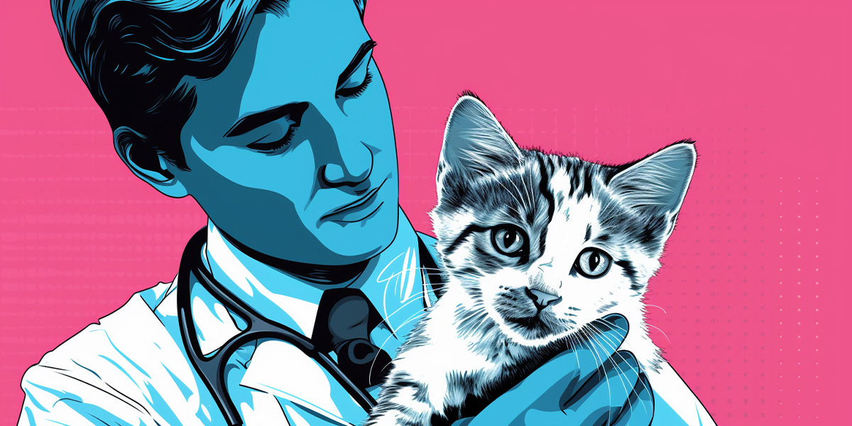 un veterinario con un gatito