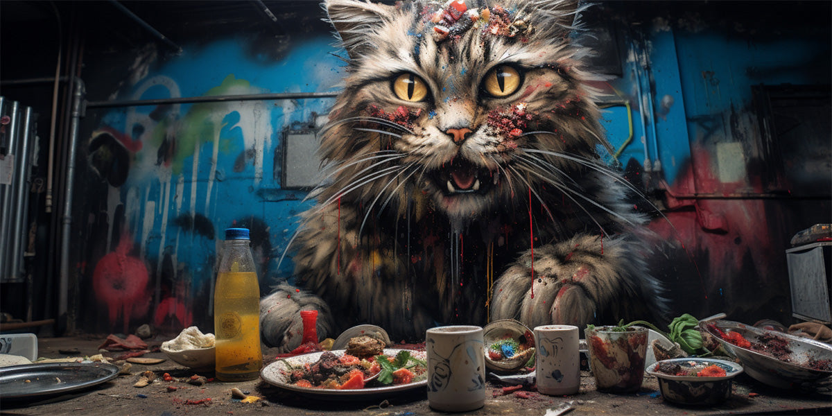 graffiti de un gato comiendo