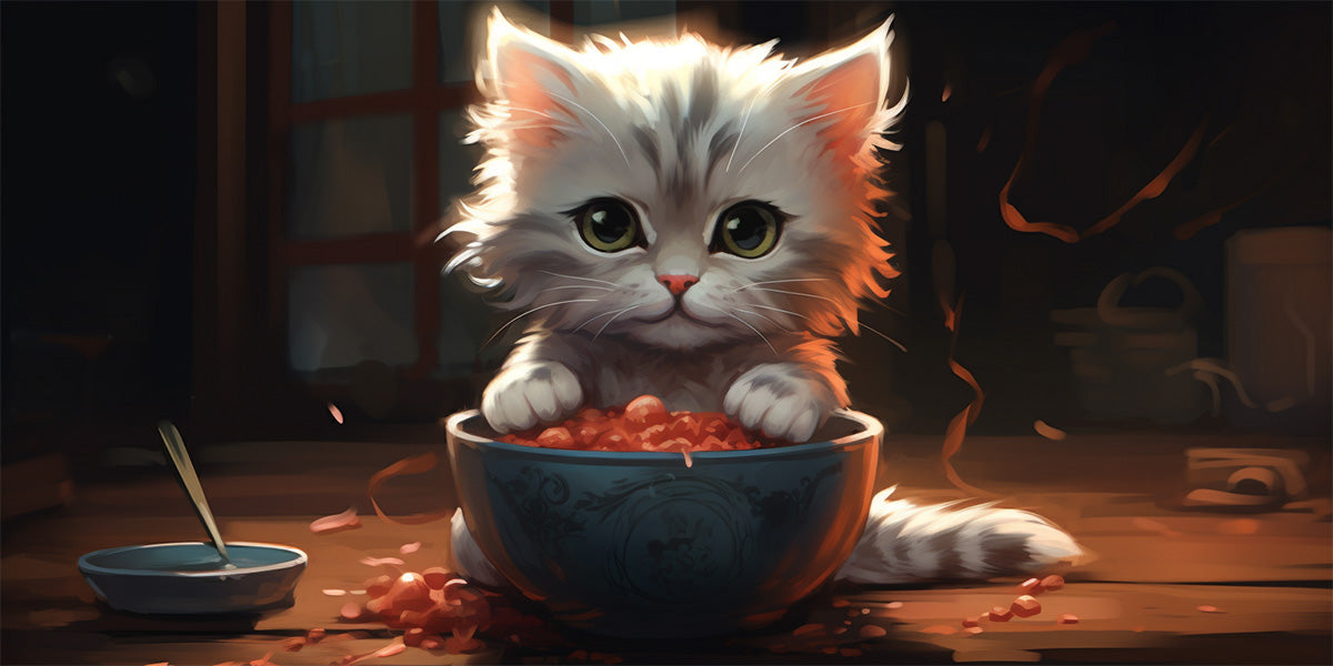 gatito con su cuenco de comida