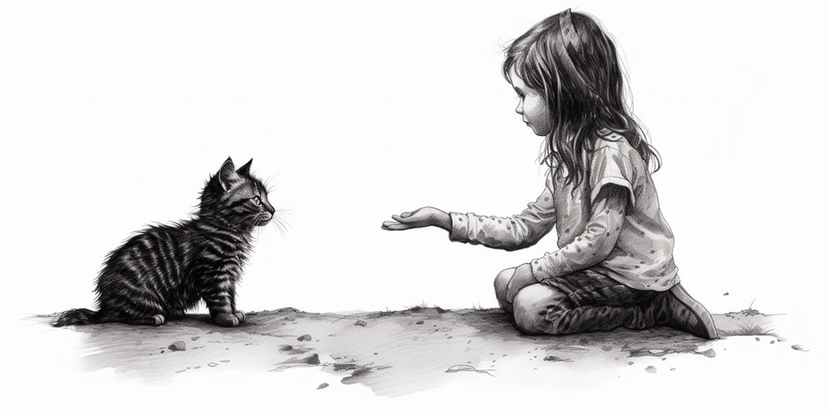 una niña entrenando a su gatito
