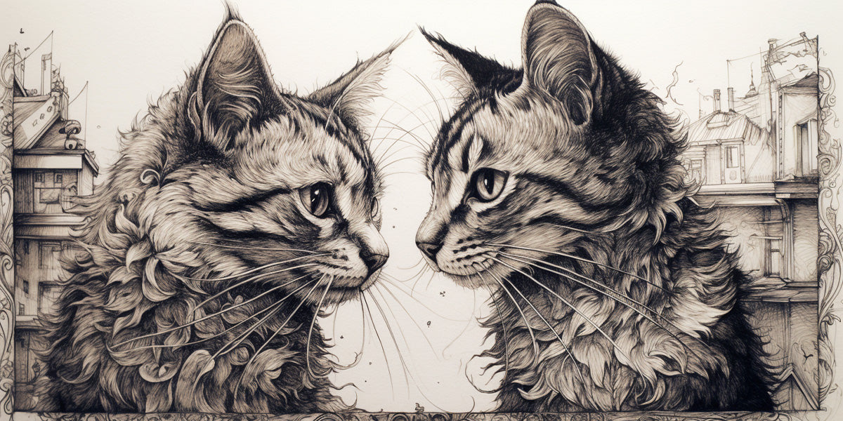 boceto de dos gatitos gigantes