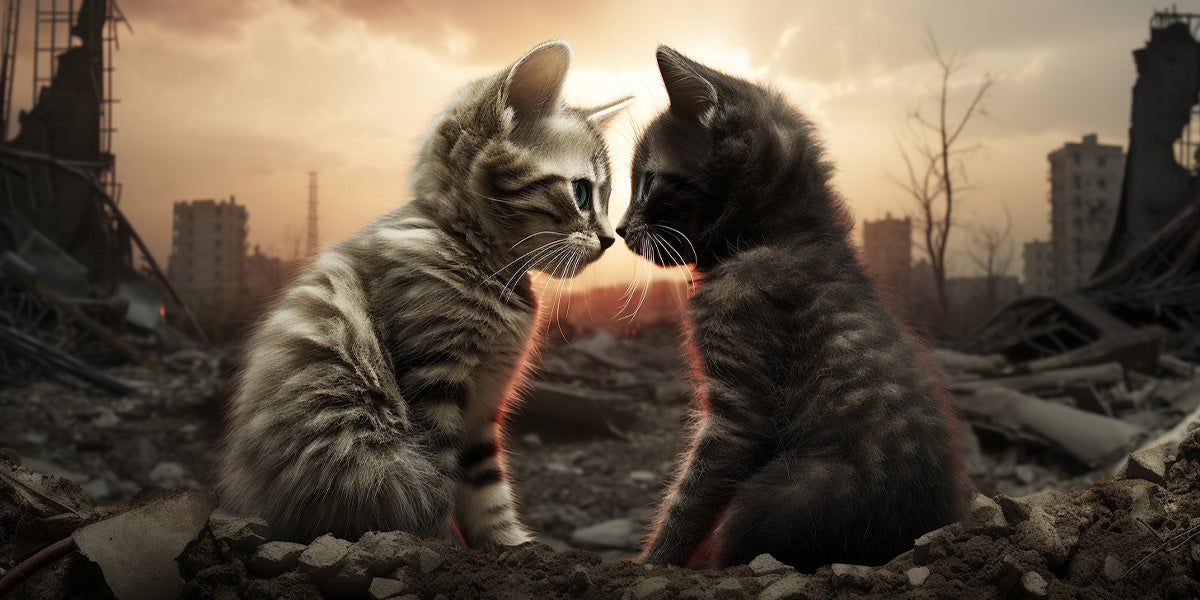 dos gatitos en un mundo post apocaliptico
