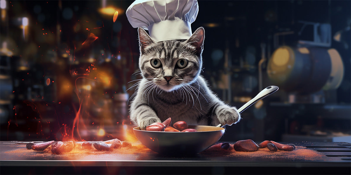 un gato chef cocinando