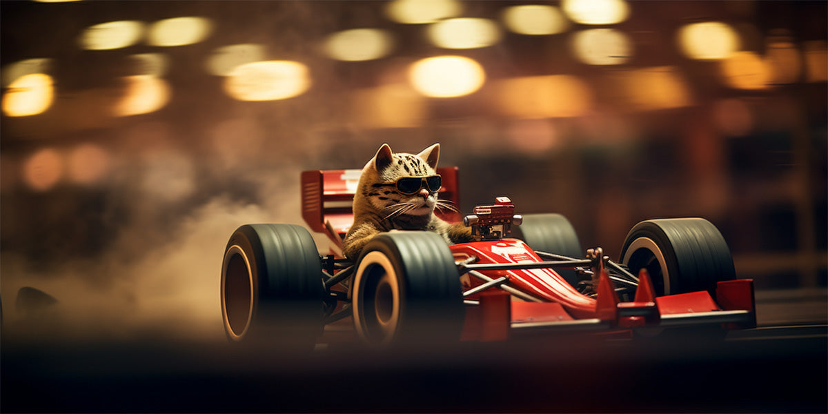 un gato piloto de formula uno