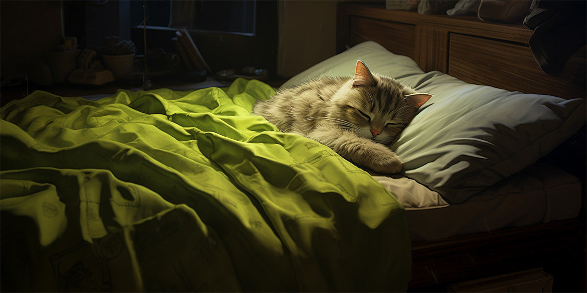 un gatito durmiendo en una cama