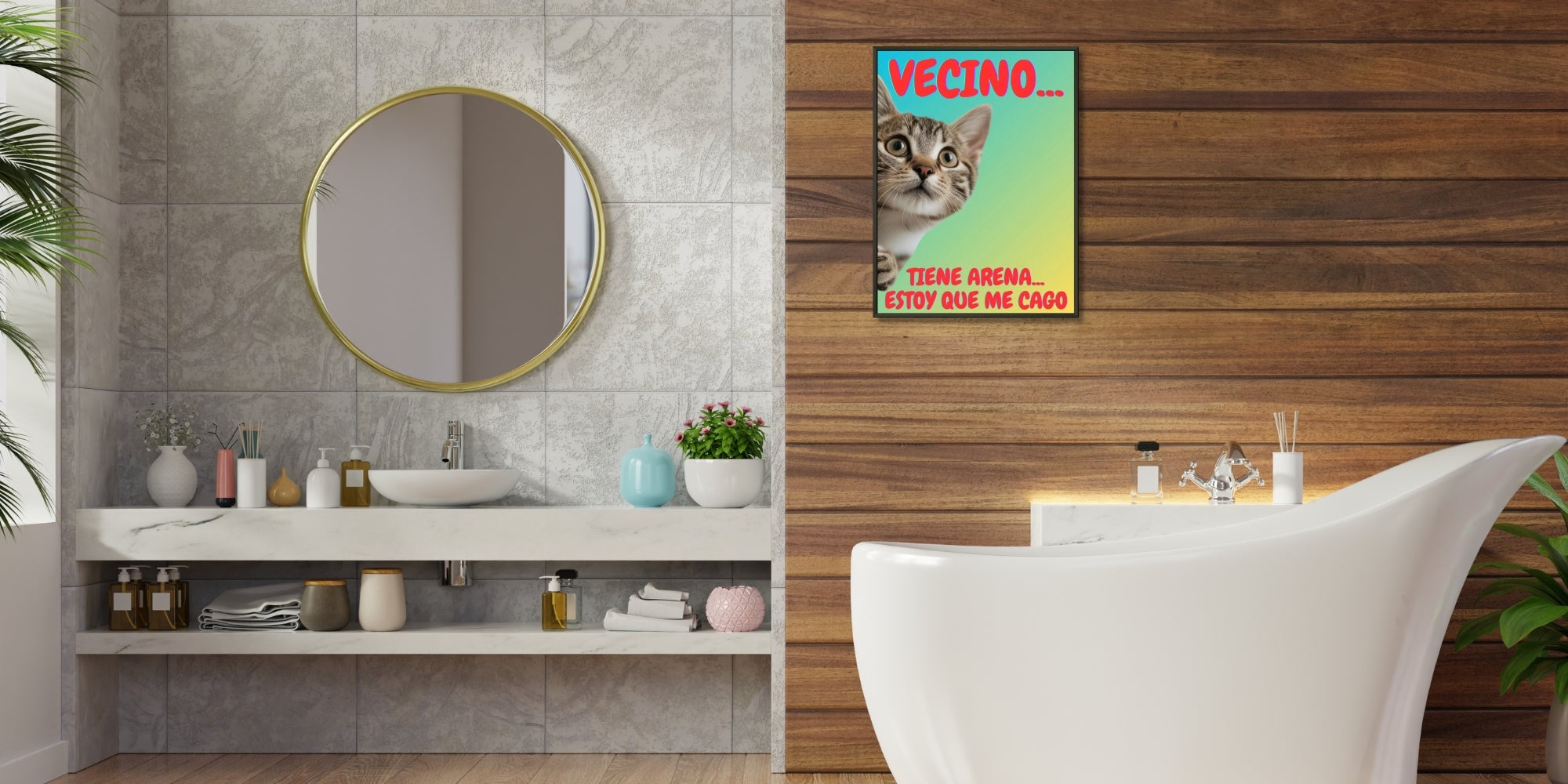 decoracion baño: cuadro meme de gato