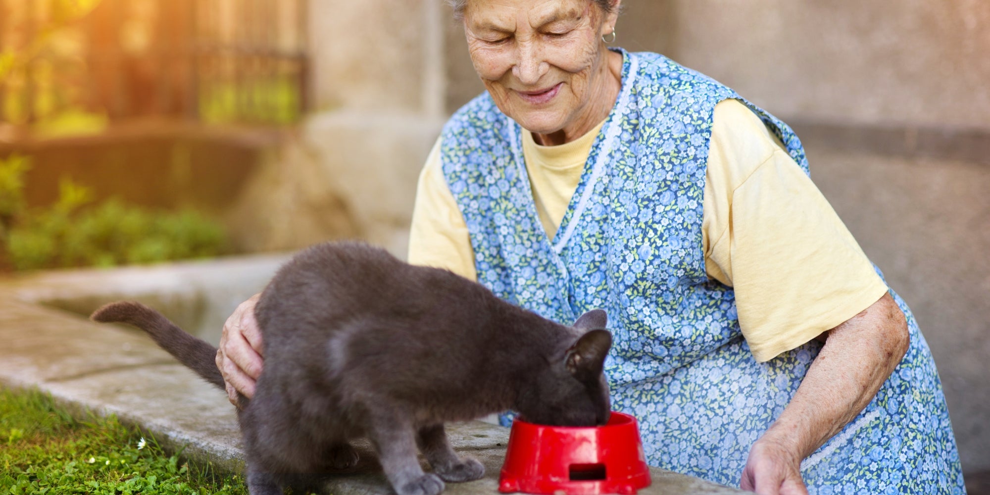 Mujer mayor con su gato
