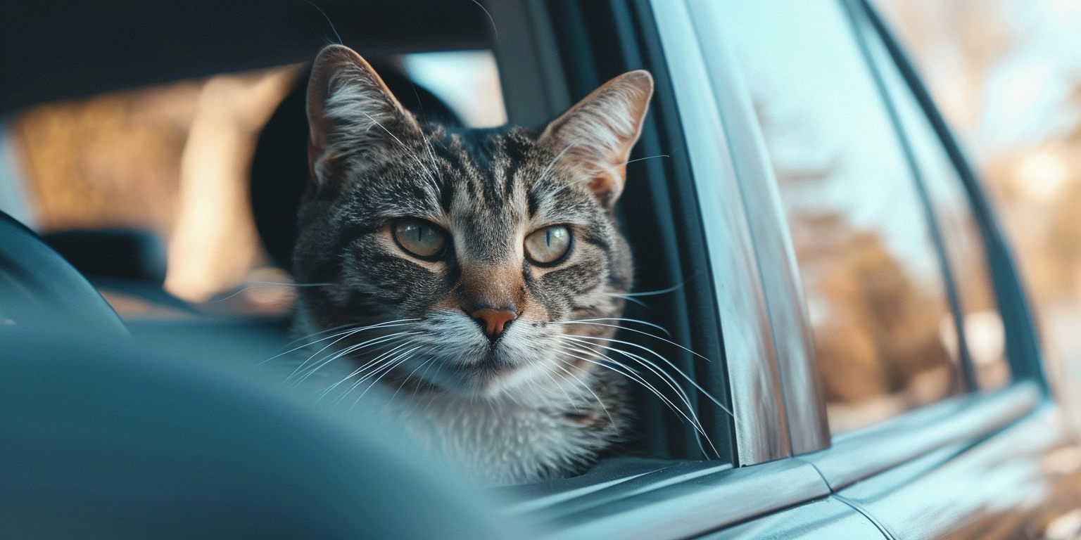 un gato dentro de un coche mirando a través de la ventana