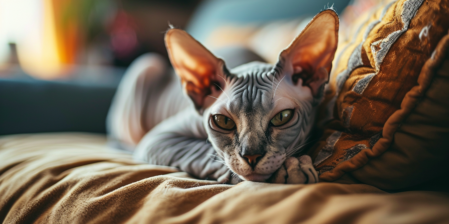 Una imagen de un gato sin pelo en un entorno doméstico
