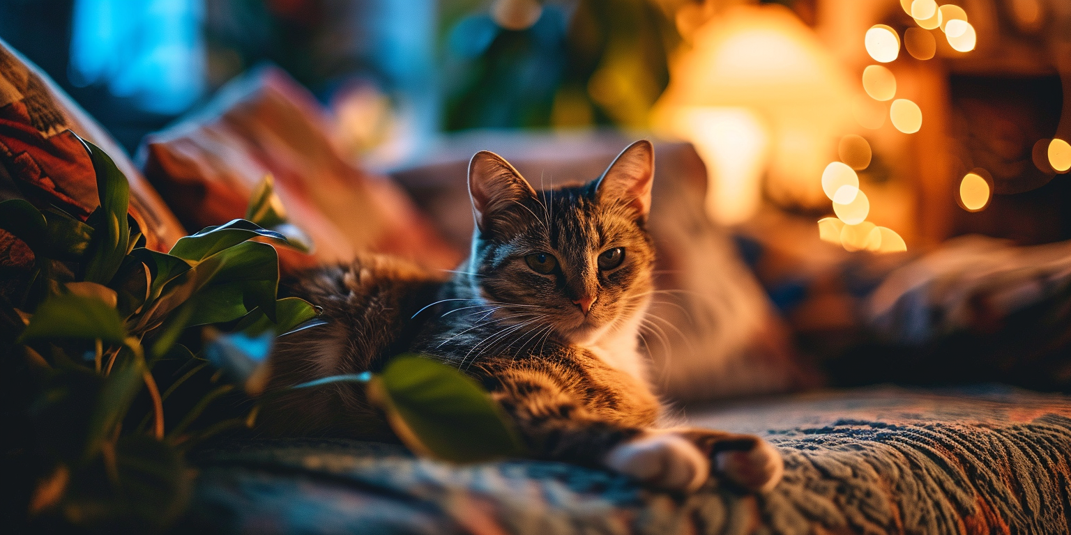 un gato en un ambiente hogareño tranquilo