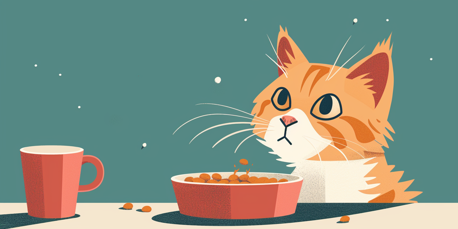 Gato mirando un cuenco de comida, mostrando escepticismo.