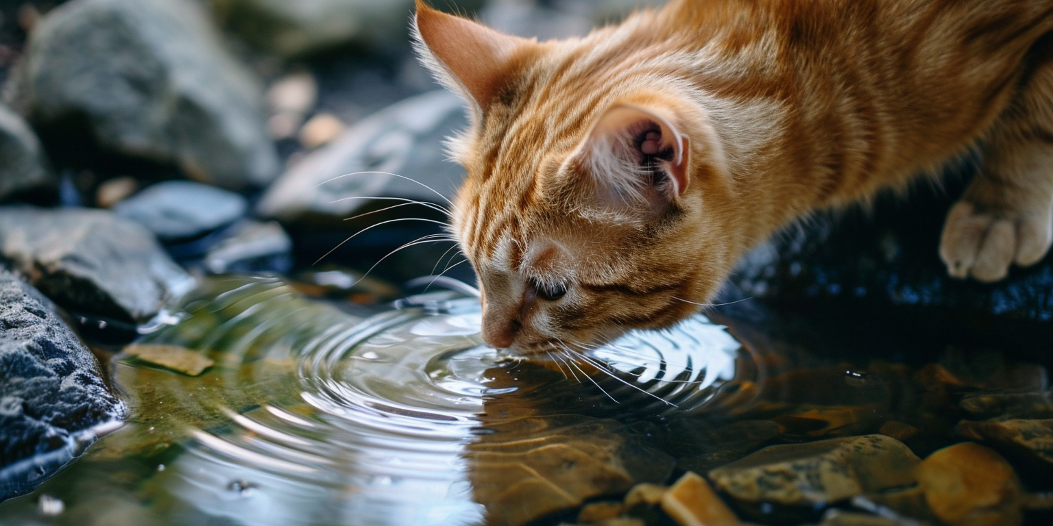 un gato bebiendo agua
