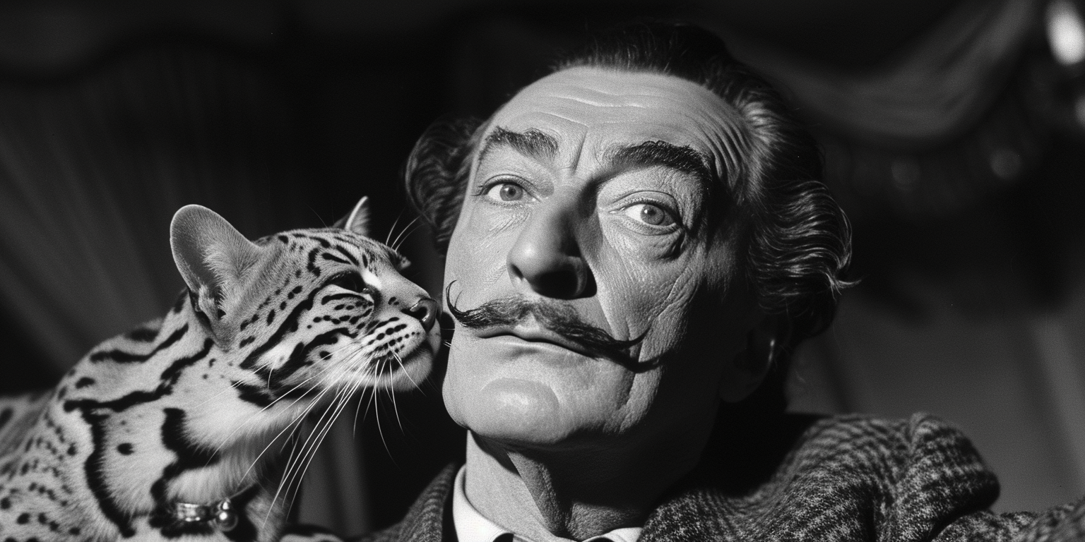 Salvador Dalí y su gato Ocelote