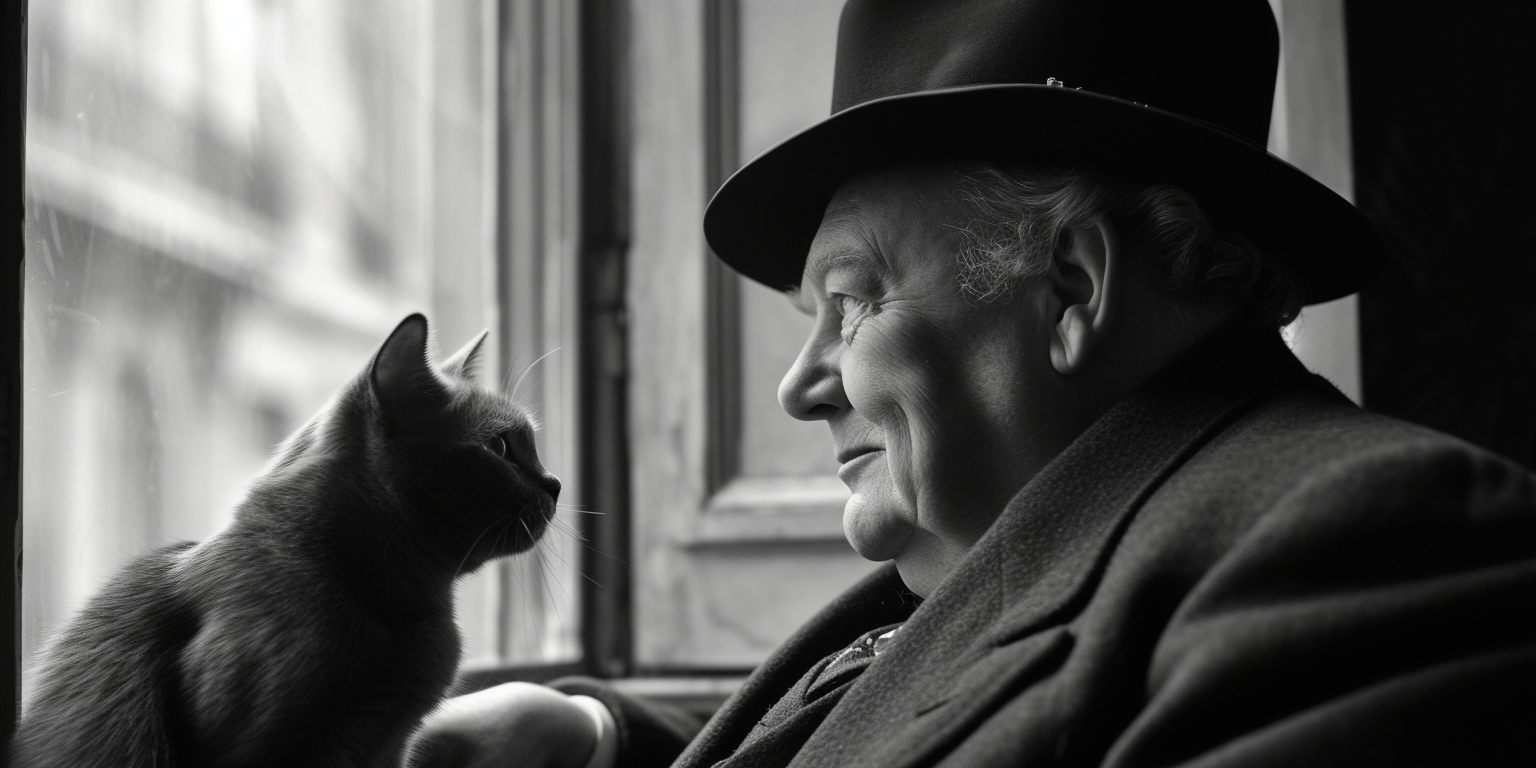 Winston Churchill con un gato