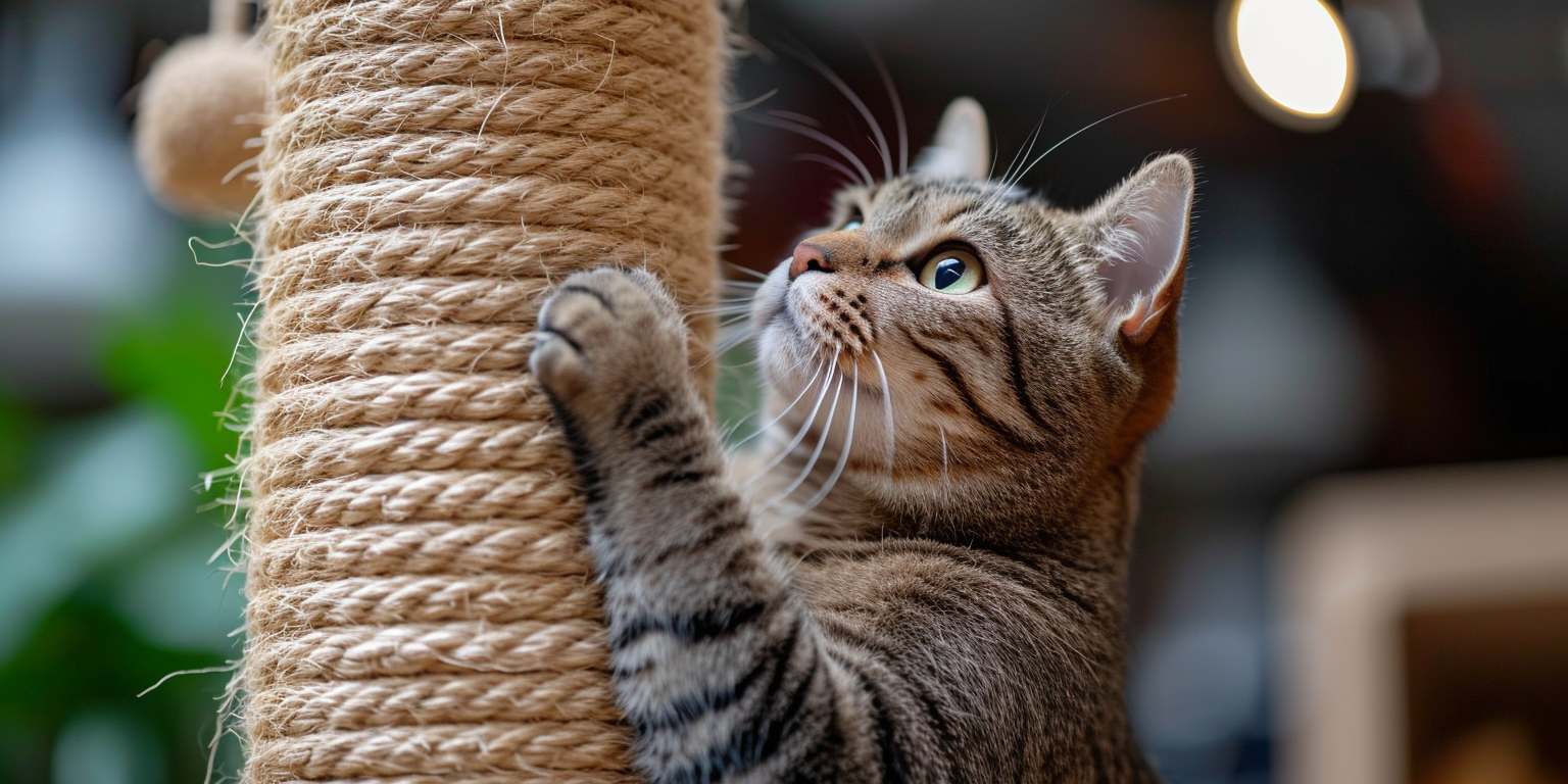 gato escalando un rascador para gatos