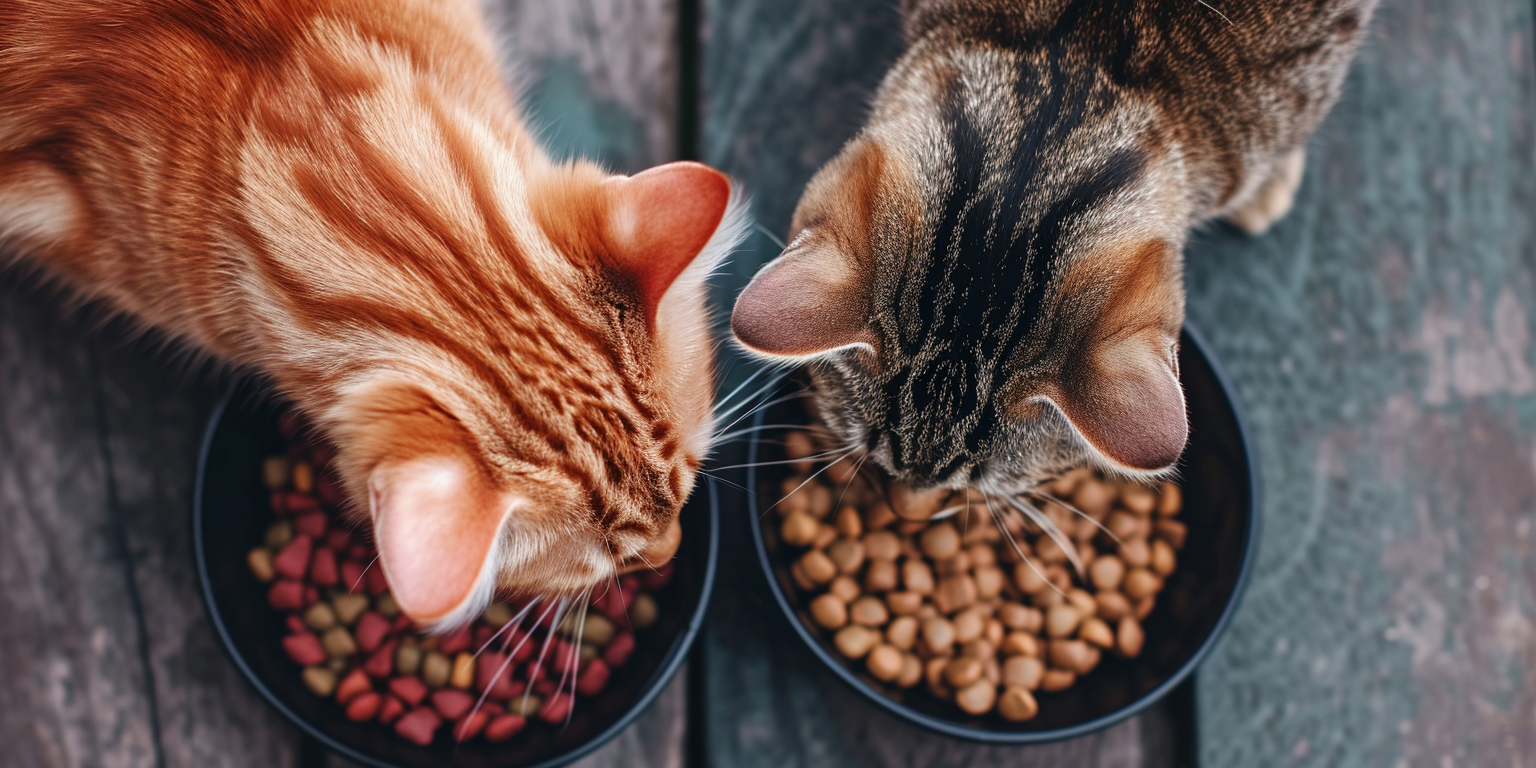 gatos comiendo alimentos saludables