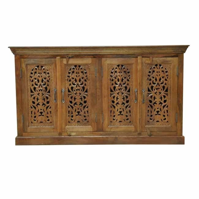 Jali Solid 4 Door Wooden Sideboard Chocolate 160-40-90