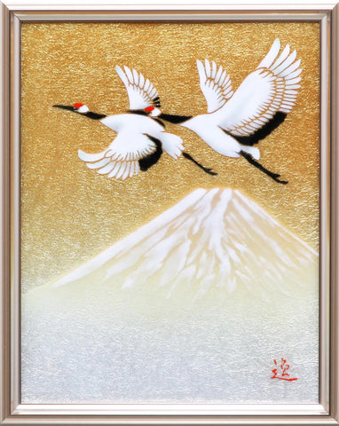 Saikosha - #013 13 Soukaku (Pair of crane) & Mt. Fuji (Framed Cloisonn ...