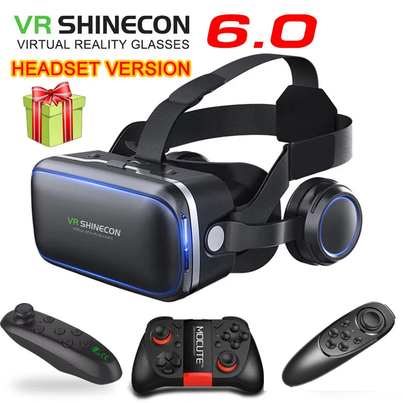 Original VR Shinecon 6.0 Headset Version Virtual Reality 3D Glasses Helmets Smartphone Full Package + Controller