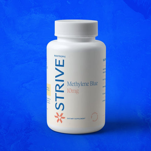 A bottle of Strive Peptides Methylene Blue