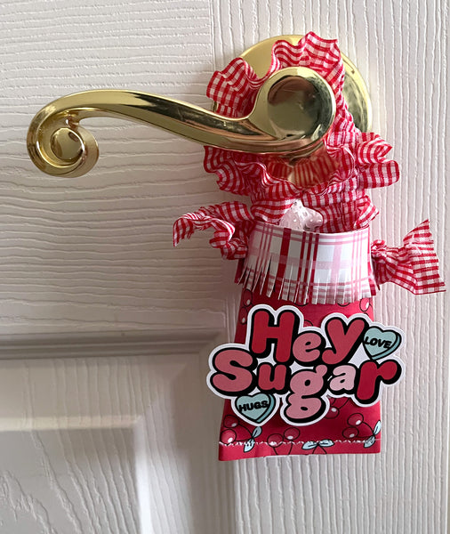 valentine treat pocket hanging on a doorknob