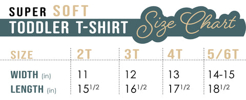 Fig & Lily Co. Christian Toddler t-shirt size chart, 2T, 3T, 4T, 5/6T