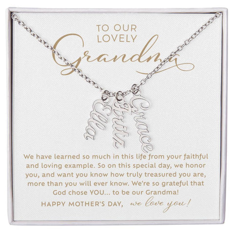 Personalized vertical multi-name necklace to our Grandma Mother's Day Gift