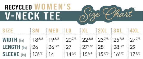 Recycled Women's V-neck tee size chart I Fig & Lily Co.