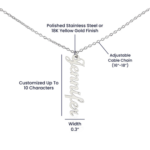 Personalized Vertical name necklace size specifications