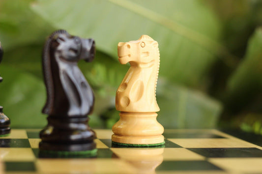 Burnt Mikhail Tal Chess Pieces in Burnt Boxwood and Boxwood- 3.75
