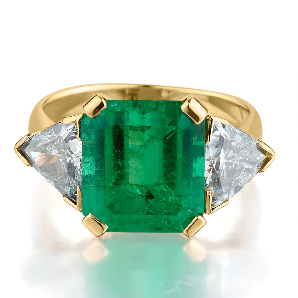 5.50 Carat Green Emerald And Trillian Cut Diamond Cocktail Ring – Van Rijk
