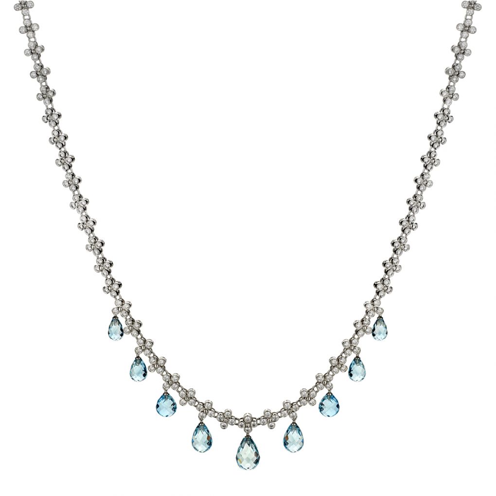 A Tiffany & Co three strand faceted aquamarine bead necklace with an 18K  white gold clasp. - Bukowskis