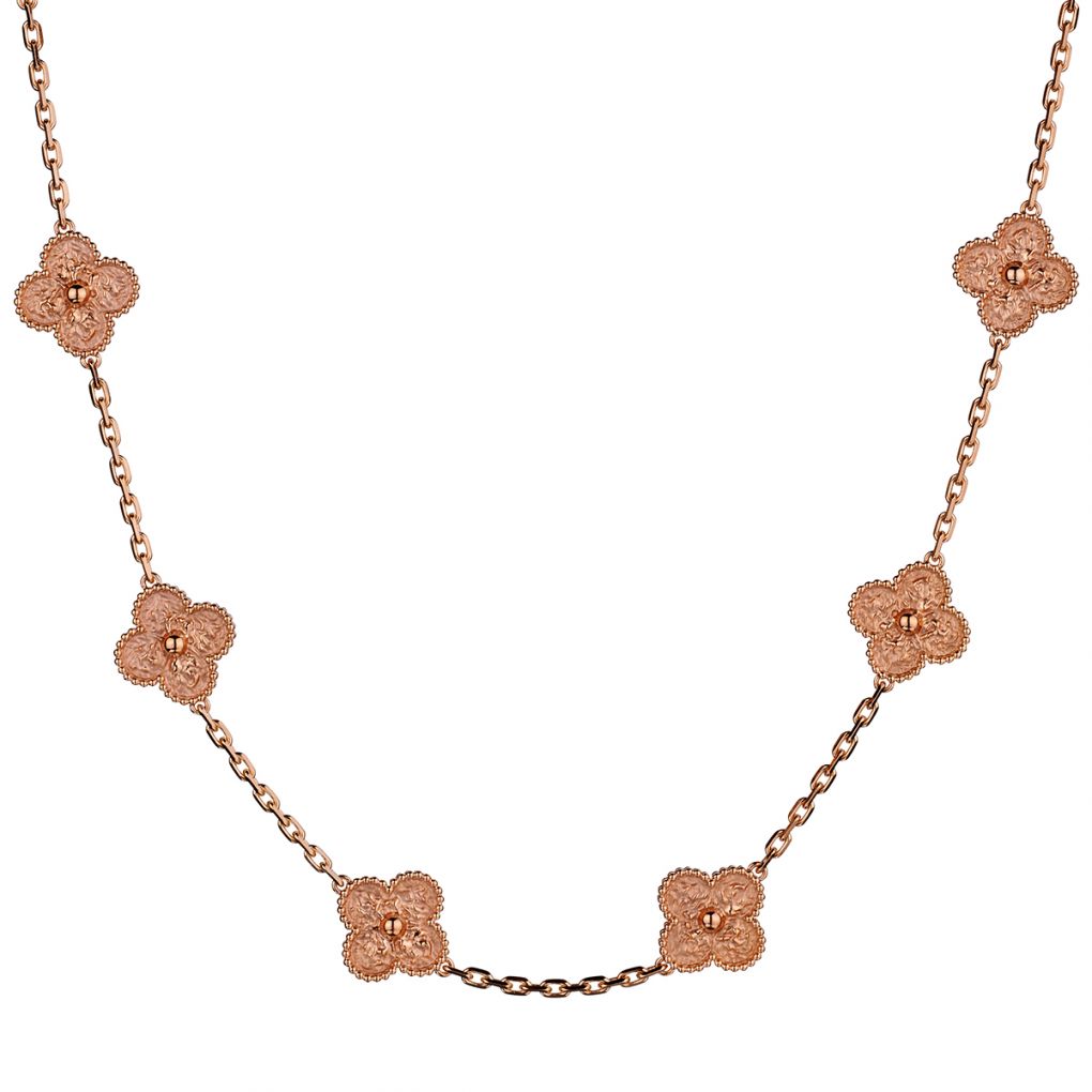 Van Cleef & Arpels Vintage Alhambra 1P Diamond Necklace 18K Pink Rose Gold