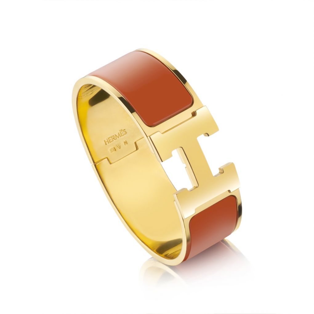 Hermes Orange Enamel Clic Clac H Gold Hardware Bracelet – Van Rijk