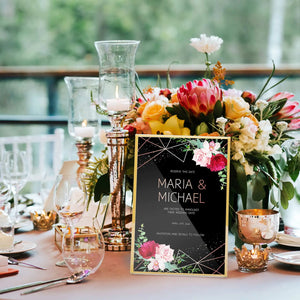 Acrylic Display Stand Clear Sign Holder Picture Frame Gold Borders - Borrowed & Blue Wedding Outlet