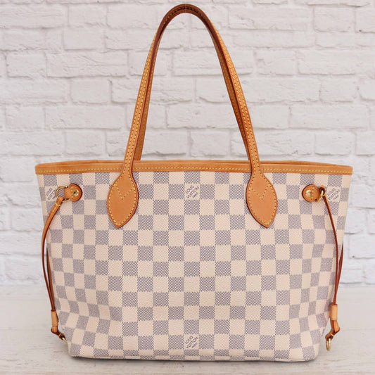 Louis Vuitton Neverfull PM Damier Azur Leather Tote Shoulder Bag