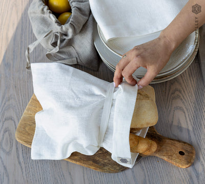 Antique White Linen Bread Bag