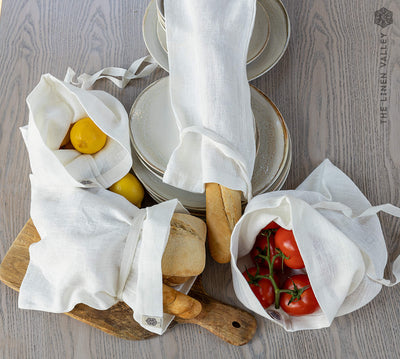 Antique White Linen Bread Bag