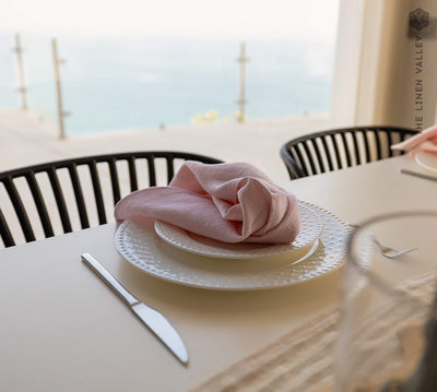 Introducing our quartz rose linen napkins set, designed to elevate your dining experience with a touch of warmth and charm.