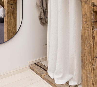 Our tie top antique white linen curtains are designed and made to give your home a unique and timeless charm, and no matter the style of your home, linen can fit into any interior.