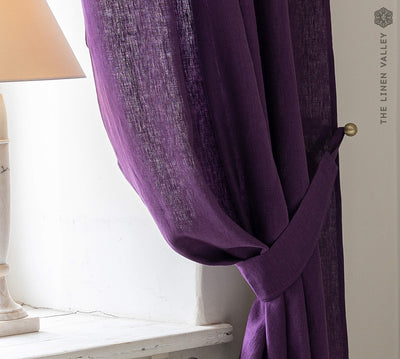 Our deep purple linen curtain tie-back the perfect solution to keeping your curtains looking neat and stylish.